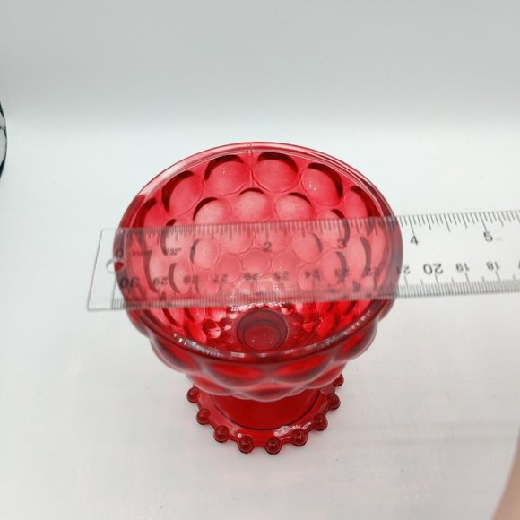 Ruby Red Bubble Glasses Hobnail Boopie Footed Goblet Cranberry Vintage Lot of 2 - Picture 6 of 11